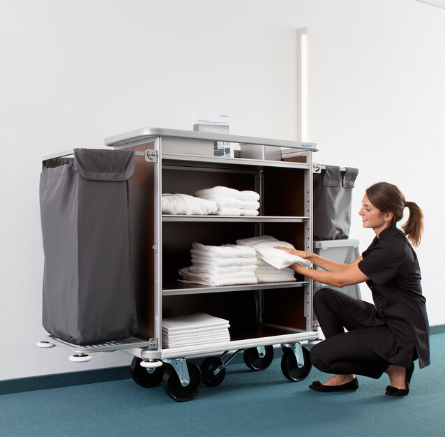 Housekeeping with the cabin steward trolley